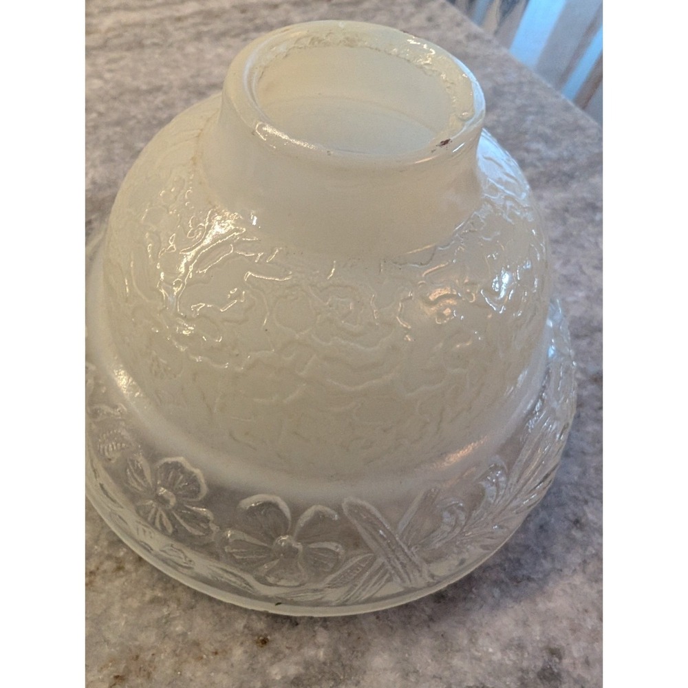 Frosted‎ White Milk Glass Lamp Shade With Raised Floral Transparent Edging 1.25"